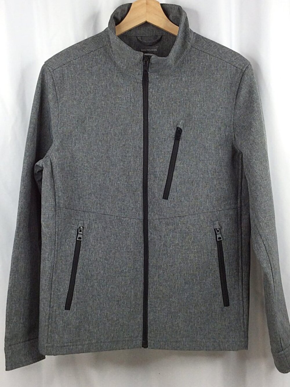 Van Heusen Softshell Windbreaker‎ Jacket Men's Size Small Gray Full Zip Pockets